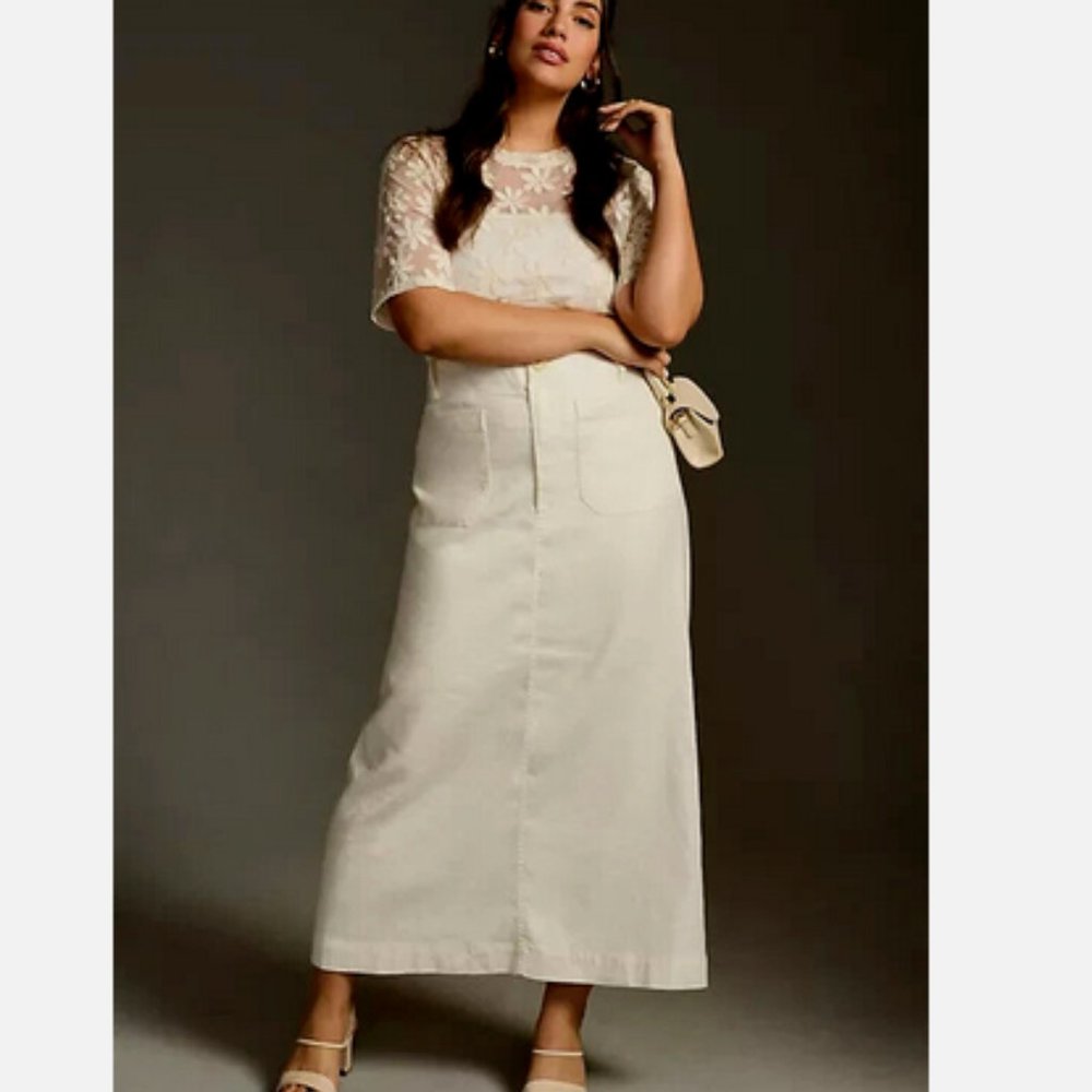 NEW Anthropologie Maeve 3X The Colette Maxi Skirt White Nwt Plus Size - Picture 2 of 7